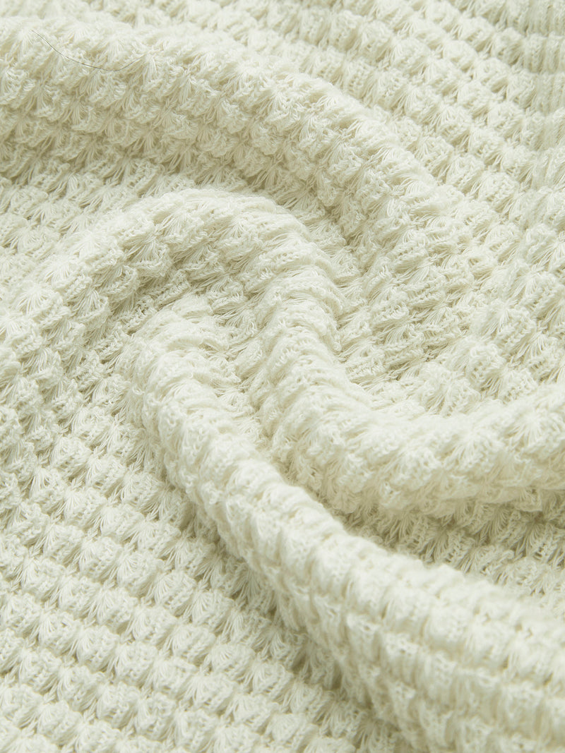 Belinda Waffle Texture Mock Neck Flared Cuff Fitted Knit Top