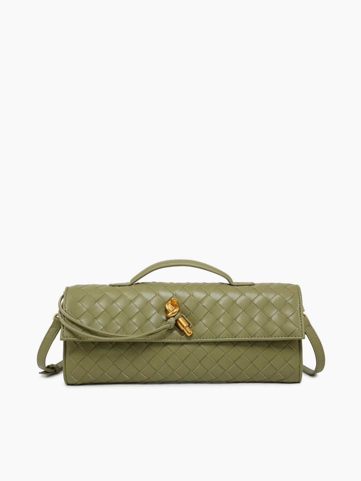 Delphine Long Woven Top Handle Twist Lock Clutch - Green