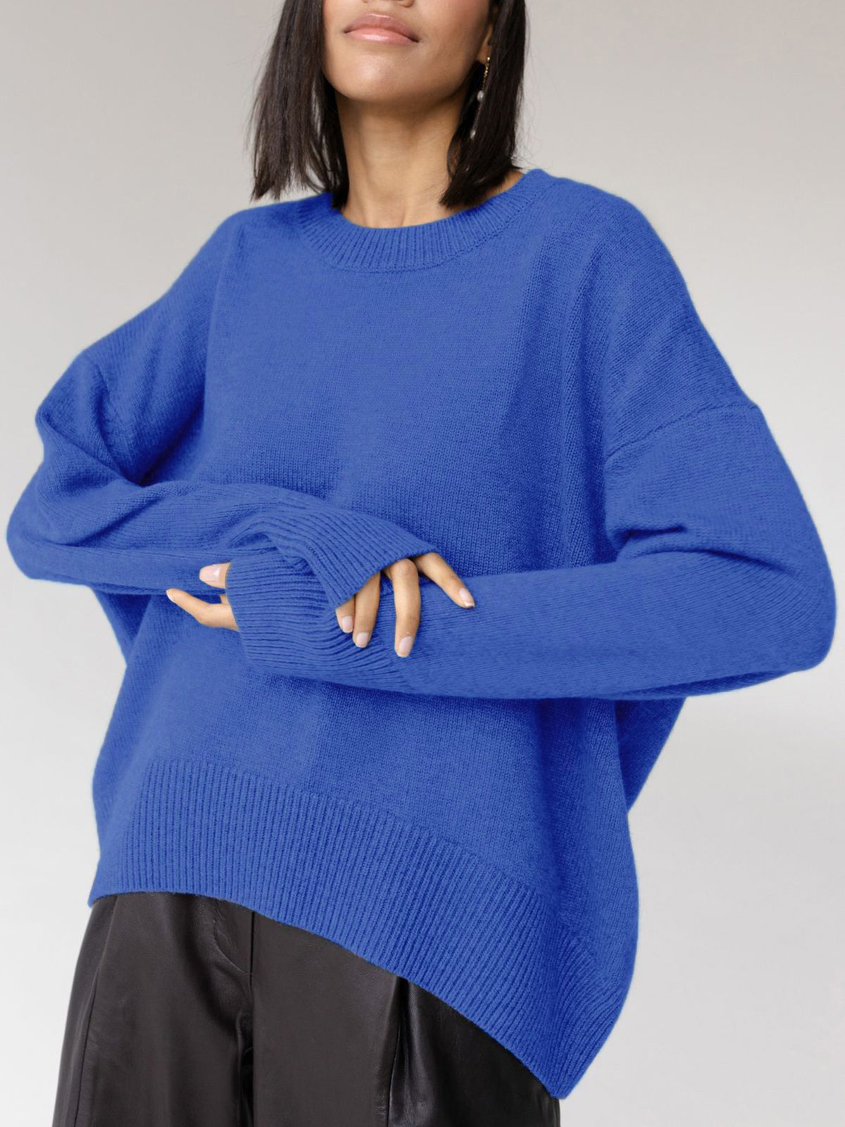 Octavia Oversized Wide Sleeve Drop Shoulder Crew Jumper - Azure