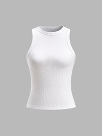 Sylvette Racer Neck Fine Rib Fitted Everyday Vest Tank Top