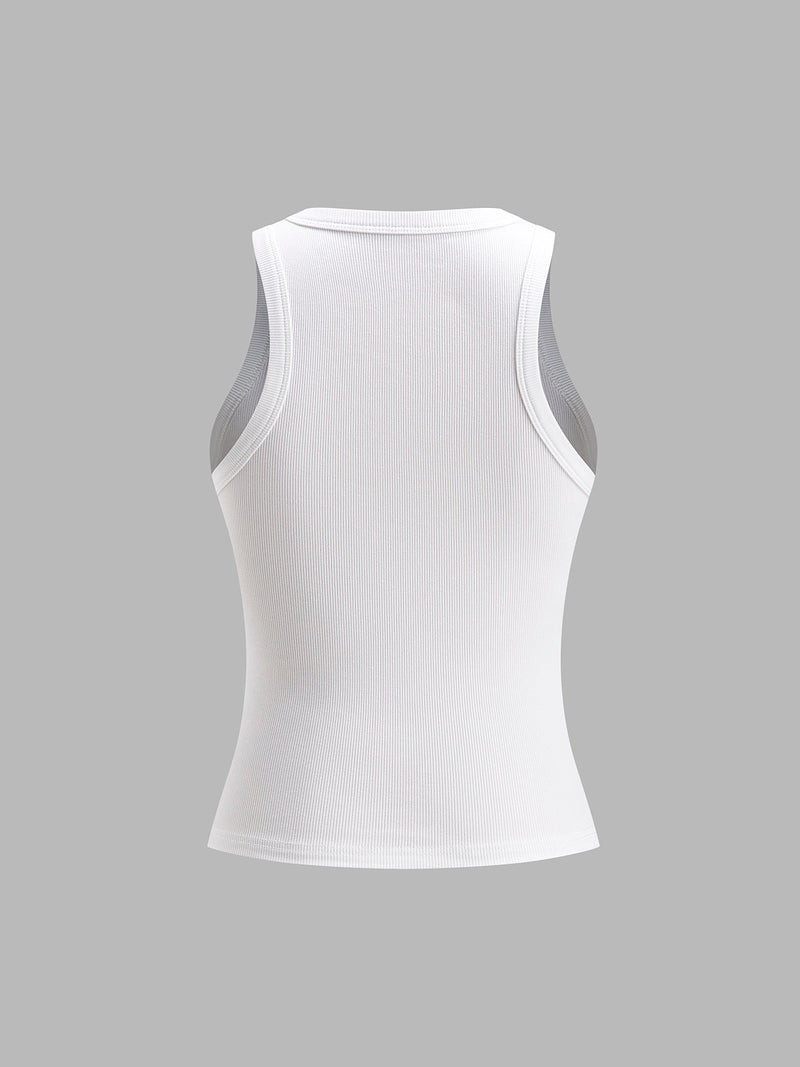 Sylvette Racer Neck Fine Rib Fitted Everyday Vest Tank Top