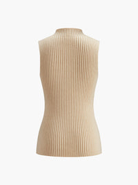 Albertine Wide Rib High Neck Sleeveless Fitted Knit Tank Top