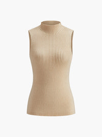 Albertine Wide Rib High Neck Sleeveless Fitted Knit Tank Top