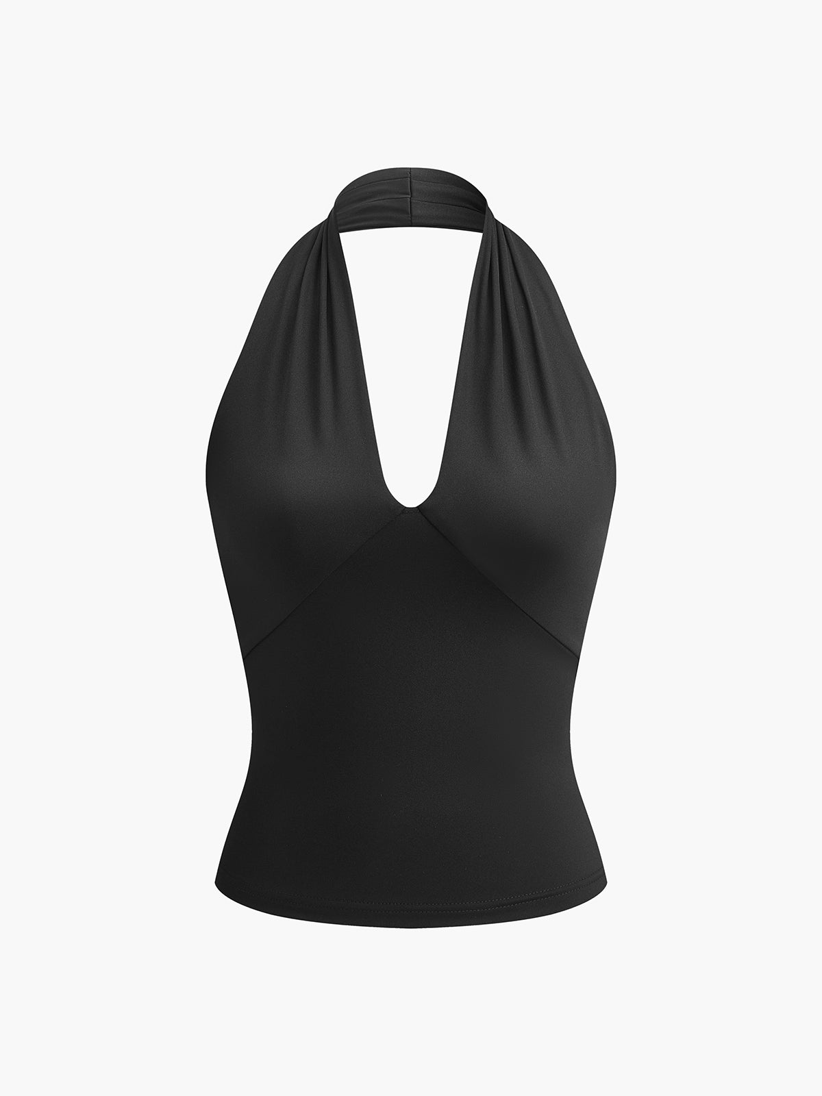 Fabiola Deep Plunge Halter Neck Backless Fitted Bodysuit Top