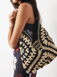Kiara Crochet Granny Square Oversized Shoulder Tote