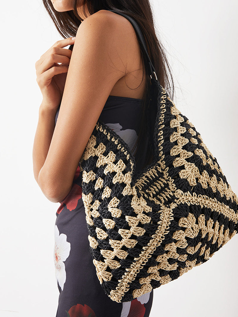 Kiara Crochet Granny Square Oversized Shoulder Tote