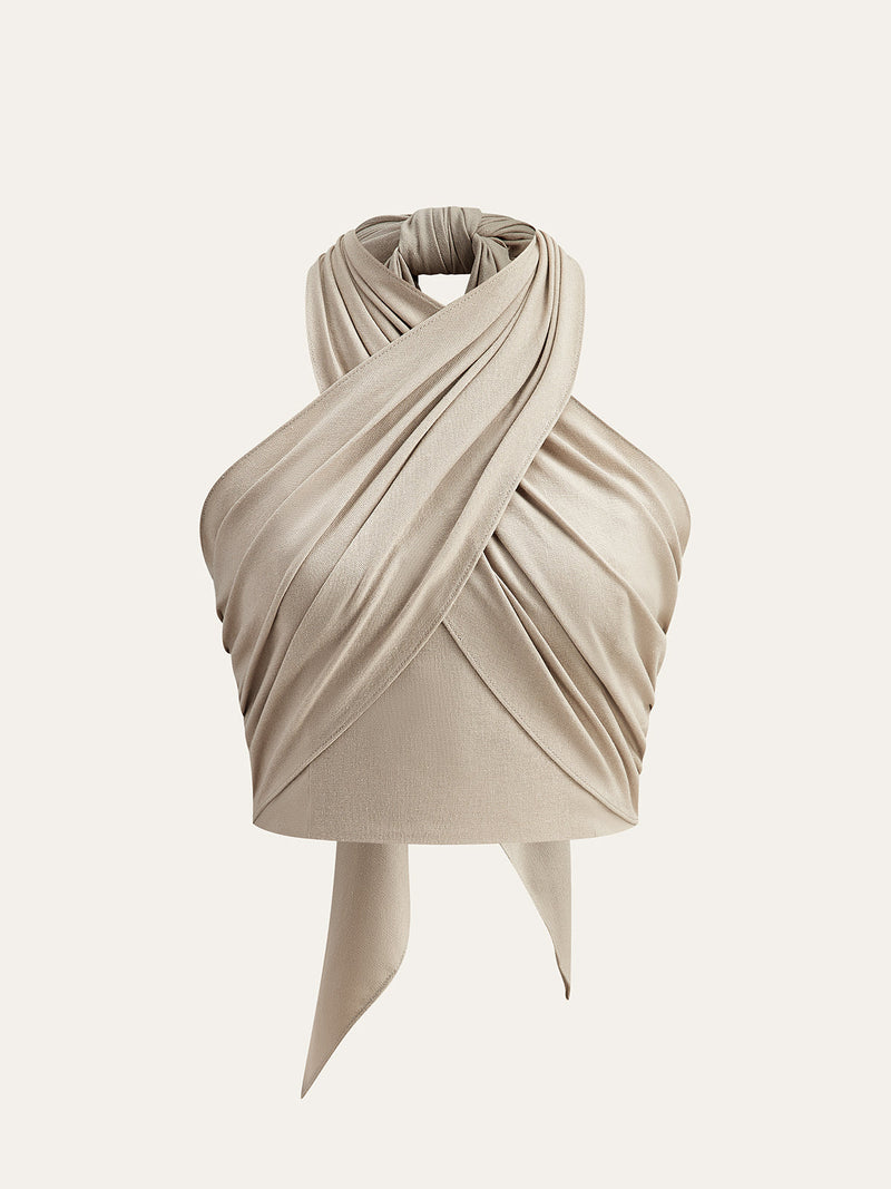 Sixtine Cross Front Halter Neck Draped Wrap Sleeveless Top