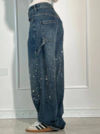 Laurence Scatter Crystal Trim Baggy Wide Leg Denim Jeans