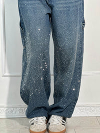 Laurence Scatter Crystal Trim Baggy Wide Leg Denim Jeans