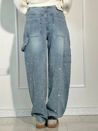 Laurence Scatter Crystal Trim Baggy Wide Leg Denim Jeans