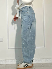 Laurence Scatter Crystal Trim Baggy Wide Leg Denim Jeans