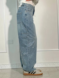 Laurence Scatter Crystal Trim Baggy Wide Leg Denim Jeans