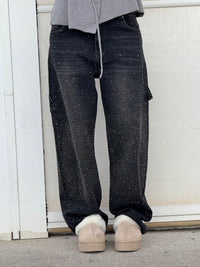 Laurence Scatter Crystal Trim Baggy Wide Leg Denim Jeans