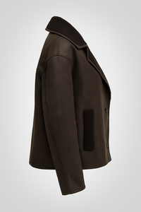Liesel Contrast Shearling Collar Oversized Aviator Jacket