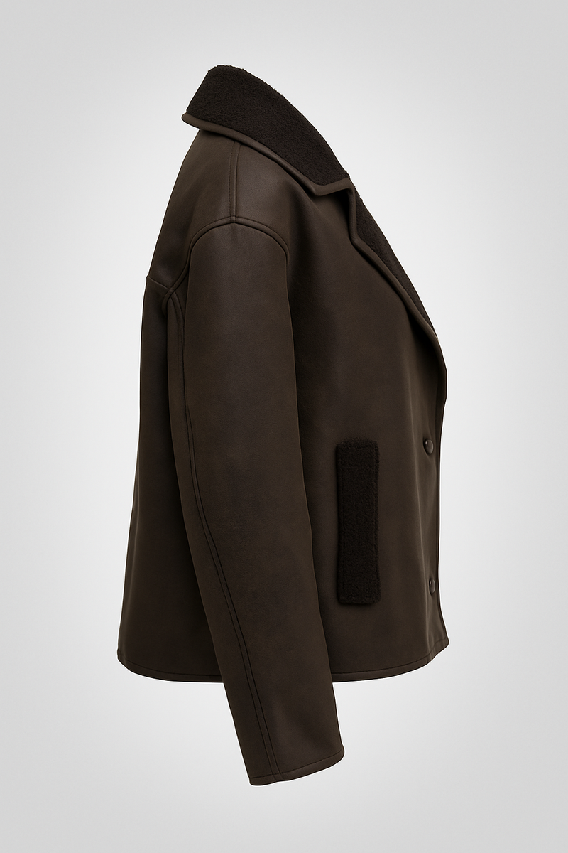 Liesel Contrast Shearling Collar Oversized Aviator Jacket