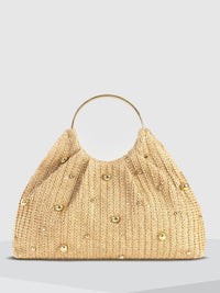 Harper Woven Straw Gathered Dome Round Handle Bag