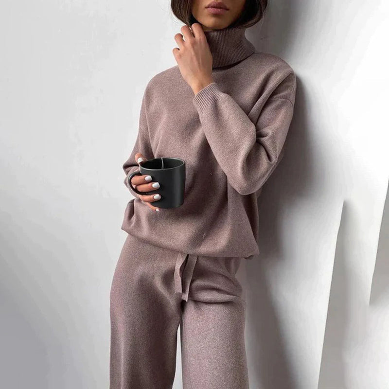 Nora Brushed Knit Roll Neck and Wide Trouser Lounge Set