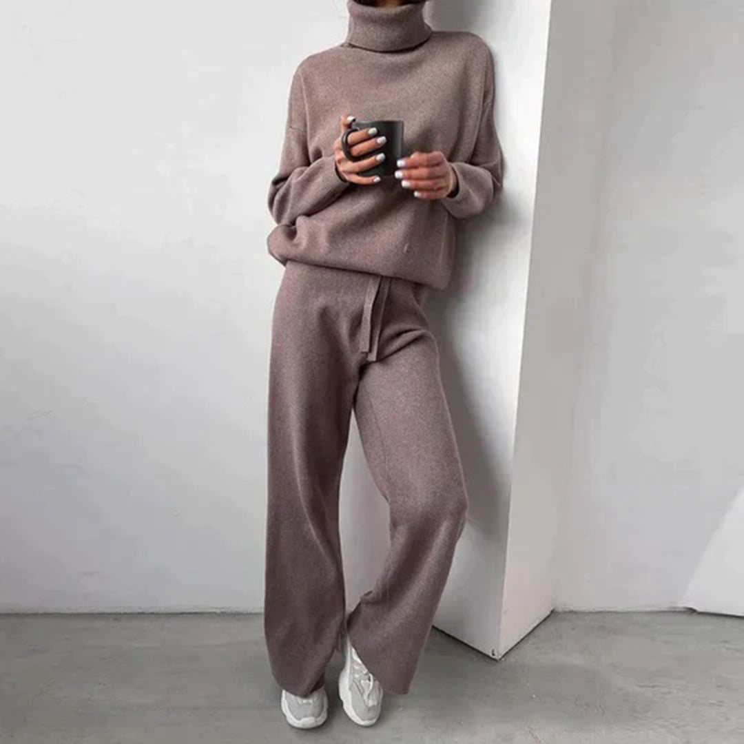 Nora Brushed Knit Roll Neck and Wide Trouser Lounge Set