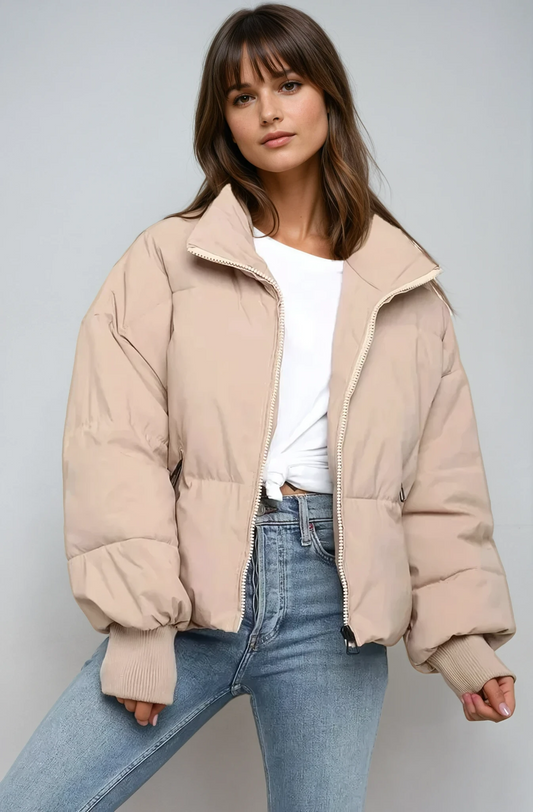 Colette Stand Collar Cropped Oversized Puffer Bomber Jacket