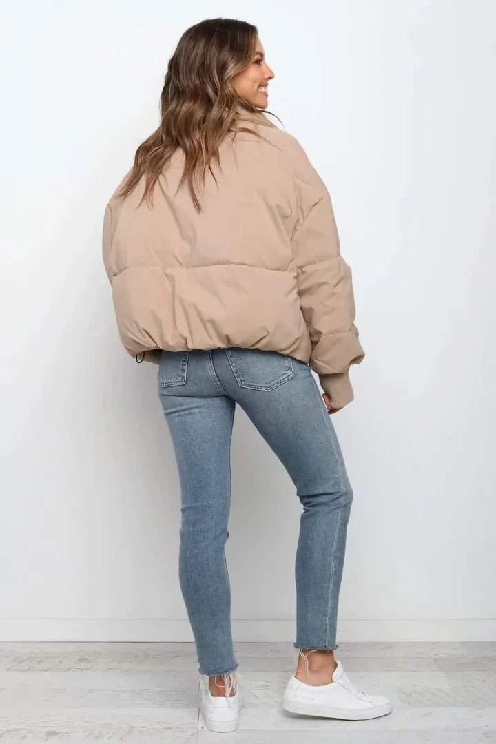 Colette Stand Collar Cropped Oversized Puffer Bomber Jacket