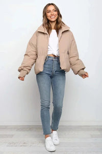 Colette Stand Collar Cropped Oversized Puffer Bomber Jacket