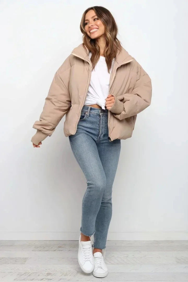 Colette Stand Collar Cropped Oversized Puffer Bomber Jacket