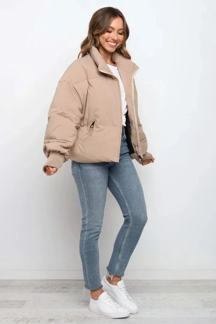 Colette Stand Collar Cropped Oversized Puffer Bomber Jacket