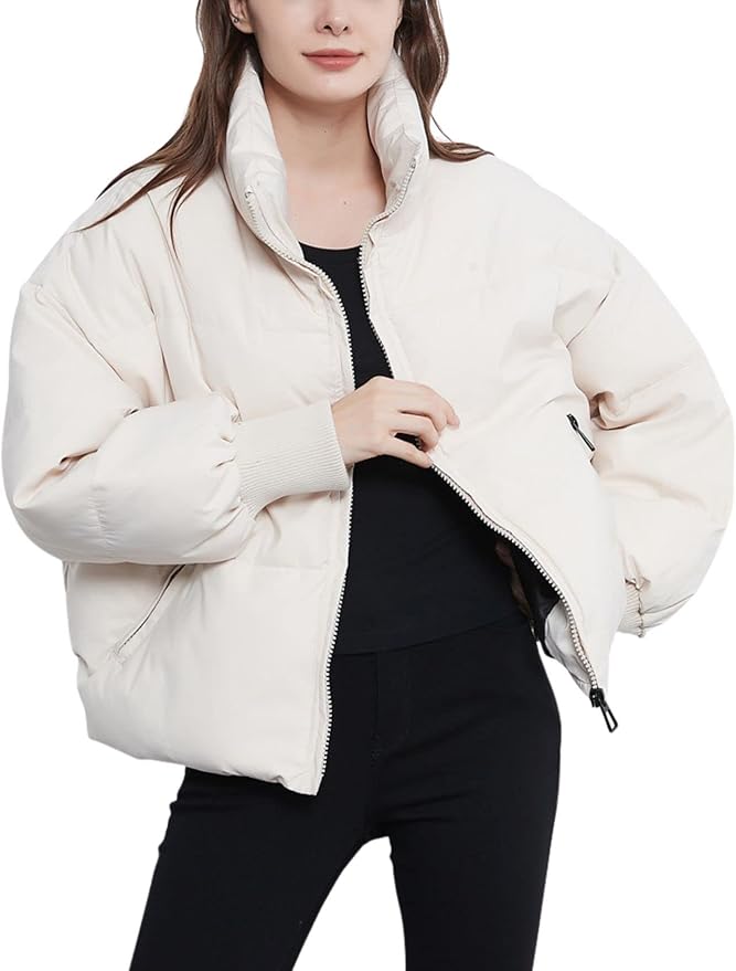 Colette Stand Collar Cropped Oversized Puffer Bomber Jacket