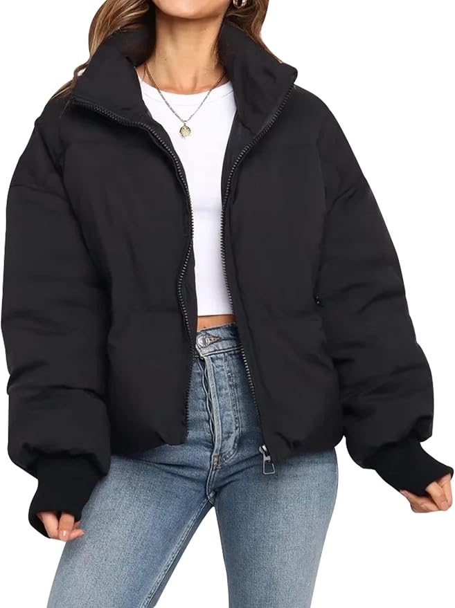 Colette Stand Collar Cropped Oversized Puffer Bomber Jacket