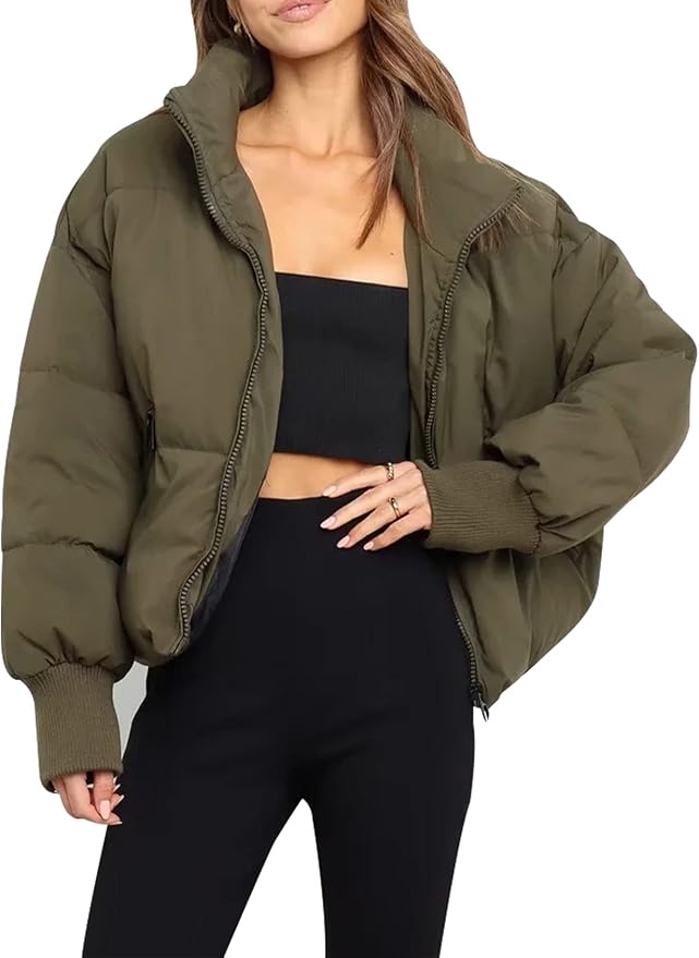 Colette Stand Collar Cropped Oversized Puffer Bomber Jacket