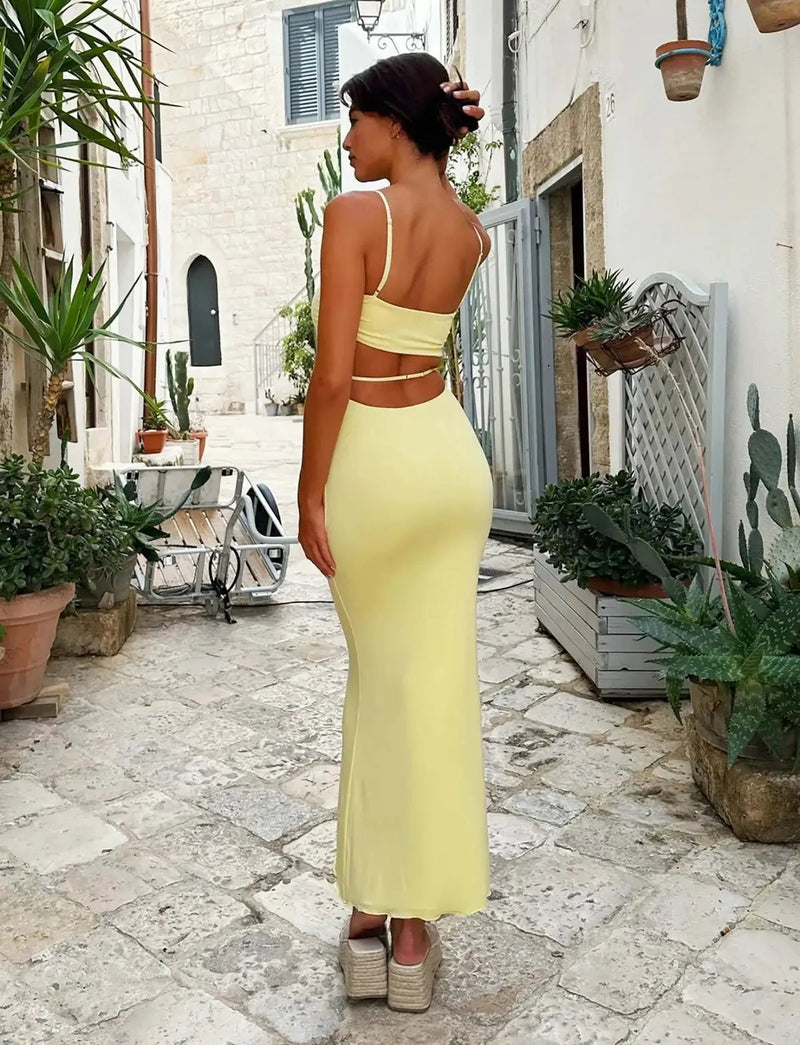 Saskia Fine Strap Bodycon Fitted Slim Column Maxi Dress