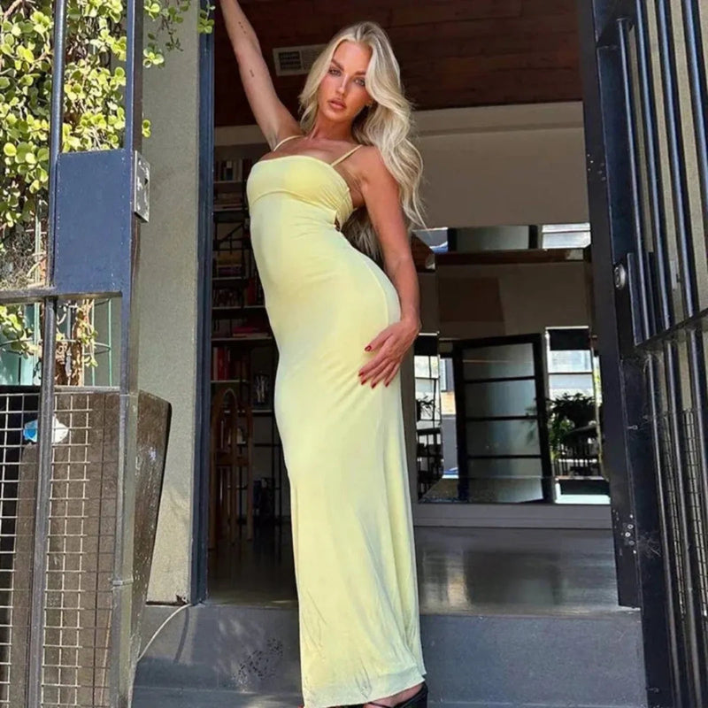 Saskia Fine Strap Bodycon Fitted Slim Column Maxi Dress