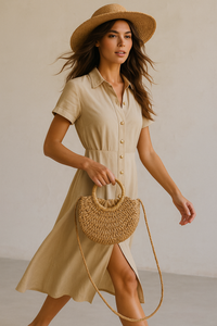 Ivy Half Moon Woven Basket Round Handle Crossbody Bag