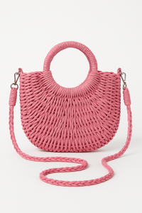 Ivy Half Moon Woven Basket Round Handle Crossbody Bag