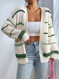 Bronwyn Contrast Stripe Sleeve Open Front Slouch Cardigan