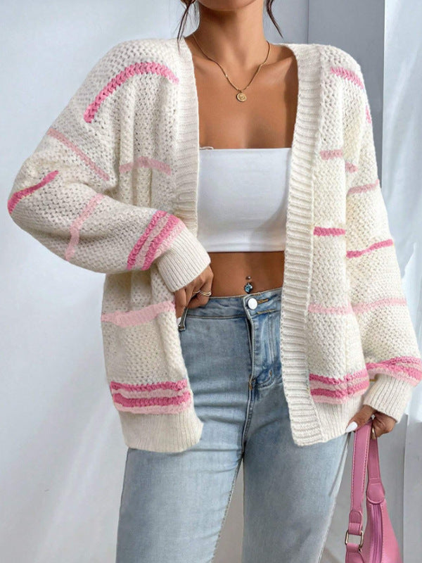 Bronwyn Contrast Stripe Sleeve Open Front Slouch Cardigan