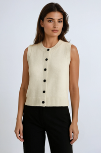 Perdita Button Front Sleeveless Cable Knit Vest Tank