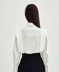 Prunelle Crisp Poplin Deep V Oversized Blouson Sleeve Shirt