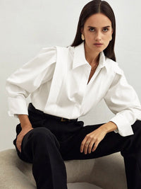 Prunelle Crisp Poplin Deep V Oversized Blouson Sleeve Shirt