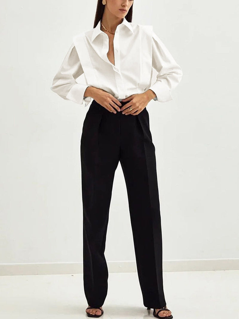 Prunelle Crisp Poplin Deep V Oversized Blouson Sleeve Shirt