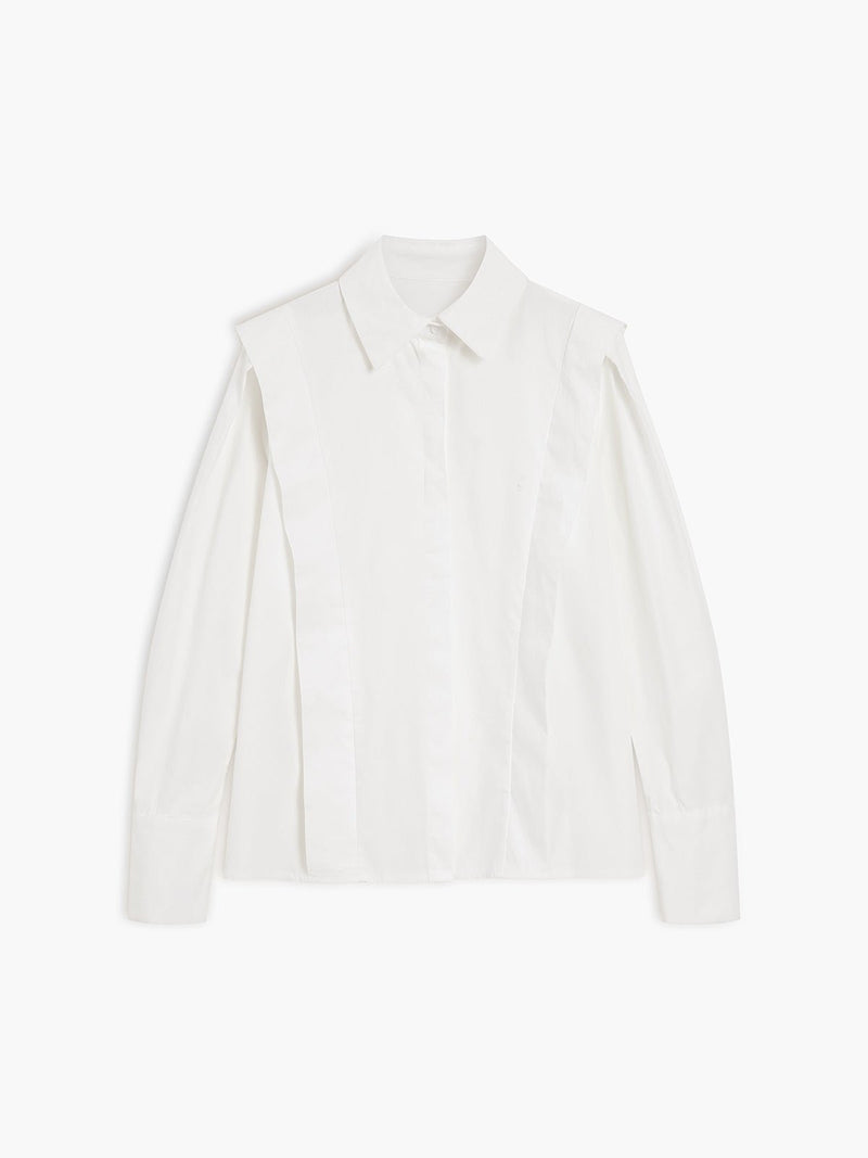 Prunelle Crisp Poplin Deep V Oversized Blouson Sleeve Shirt
