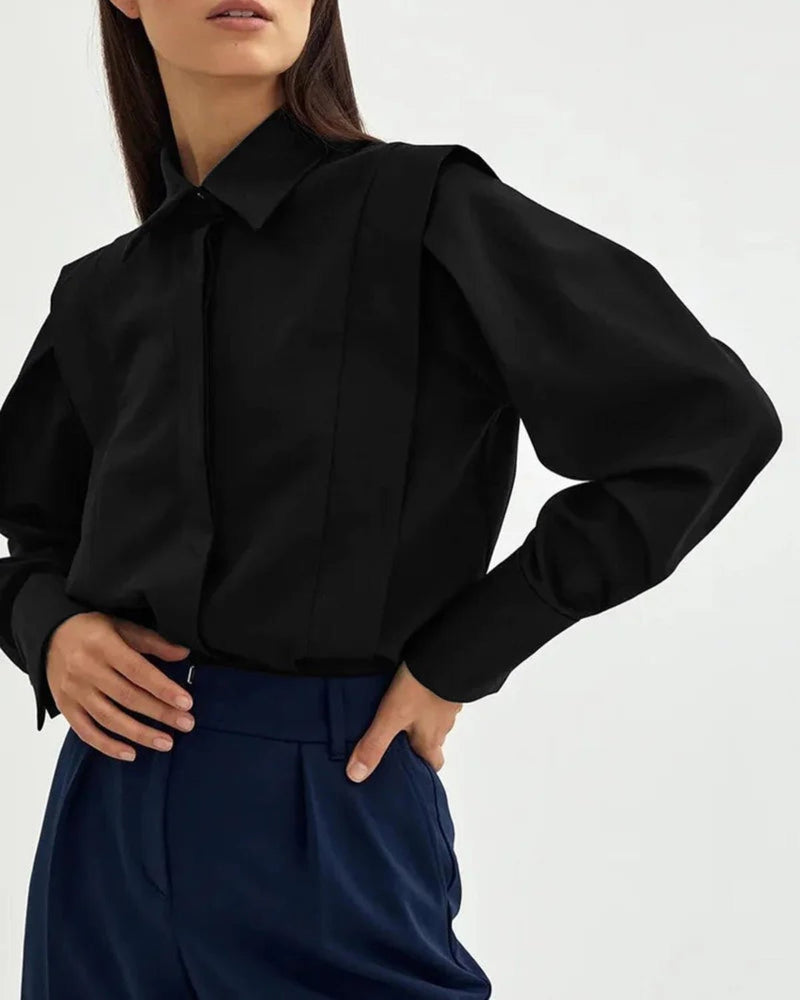 Prunelle Crisp Poplin Deep V Oversized Blouson Sleeve Shirt