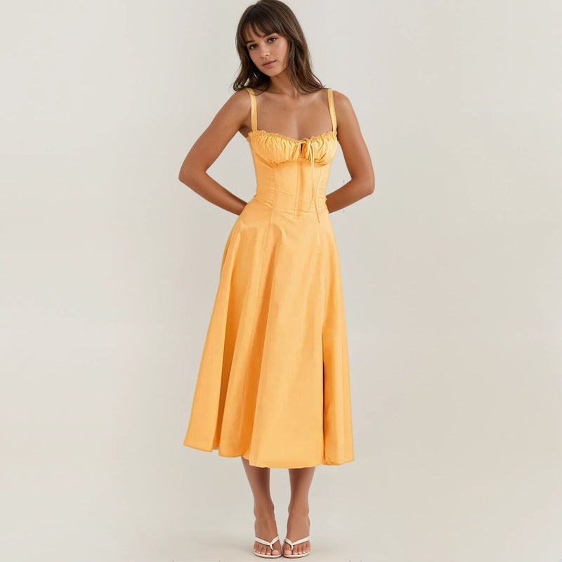 Farrah Ruffle Trim Bust Fit And Flare Strappy Midi Dress