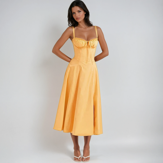 Farrah Ruffle Trim Bust Fit And Flare Strappy Midi Dress