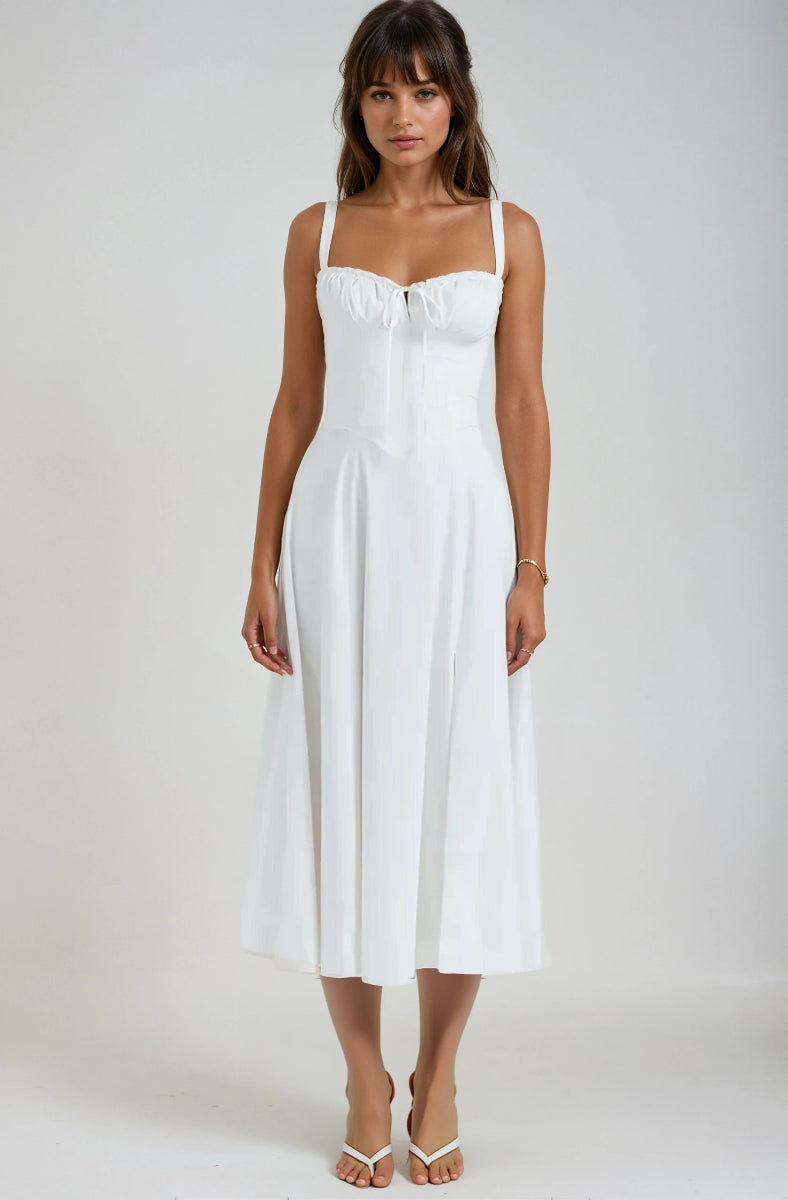 Farrah Ruffle Trim Bust Fit And Flare Strappy Midi Dress