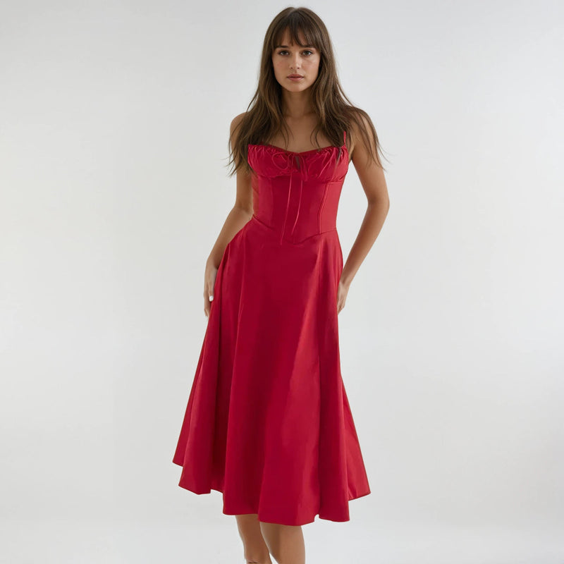 Farrah Ruffle Trim Bust Fit And Flare Strappy Midi Dress