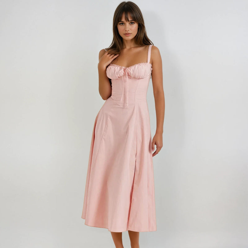 Farrah Ruffle Trim Bust Fit And Flare Strappy Midi Dress