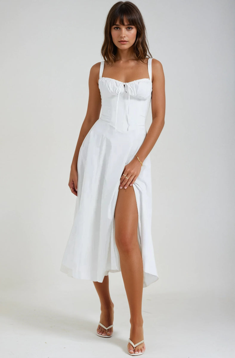 Farrah Ruffle Trim Bust Fit And Flare Strappy Midi Dress