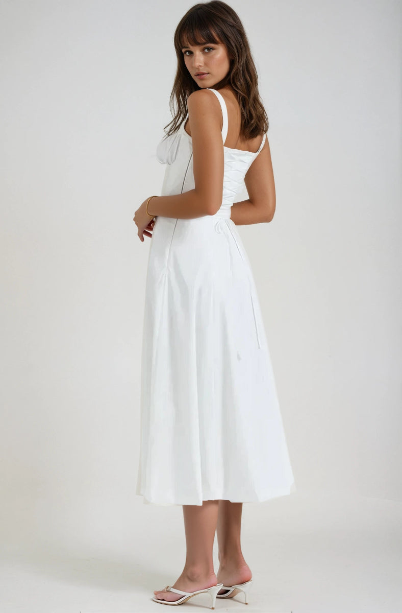 Farrah Ruffle Trim Bust Fit And Flare Strappy Midi Dress