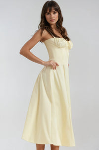 Farrah Ruffle Trim Bust Fit And Flare Strappy Midi Dress